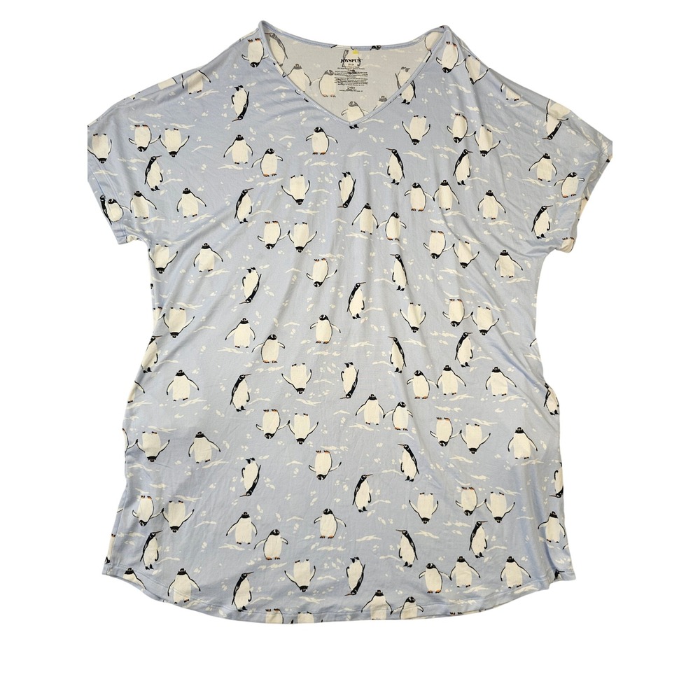Joyspun Womens Plus Size 2X-3X Blue Penguin Print V-Neck Sleep Shirt JS42340GC